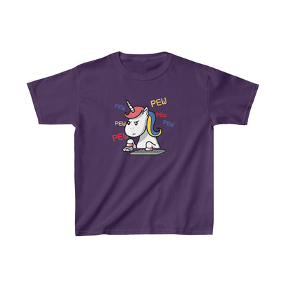 Camiseta unisex para niños con diseño de unicornio jugando a un videojuego