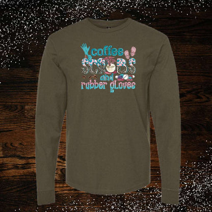 Coffee, Scrubs & Rubber Gloves (Adult Unisex Long Sleeve T-Shirt)