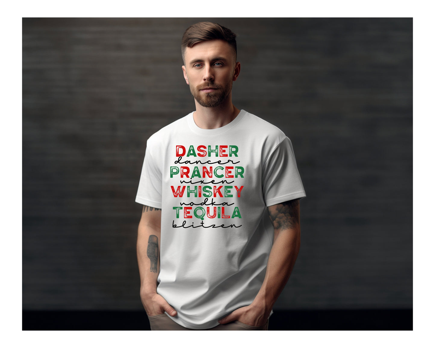 Dasher, Dancer, Prancer & Whisky (Adult Unisex T-Shirt)