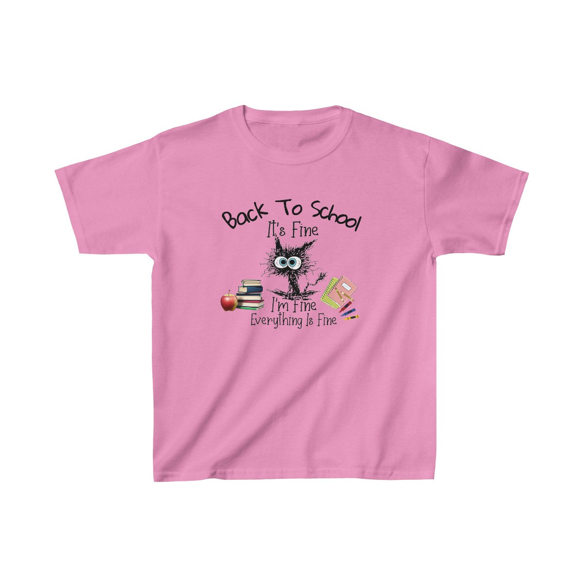 Gato asustado: estoy bien, de vuelta al cole (camiseta unisex para niños)