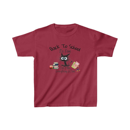 Gato asustado: estoy bien, de vuelta al cole (camiseta unisex para niños)