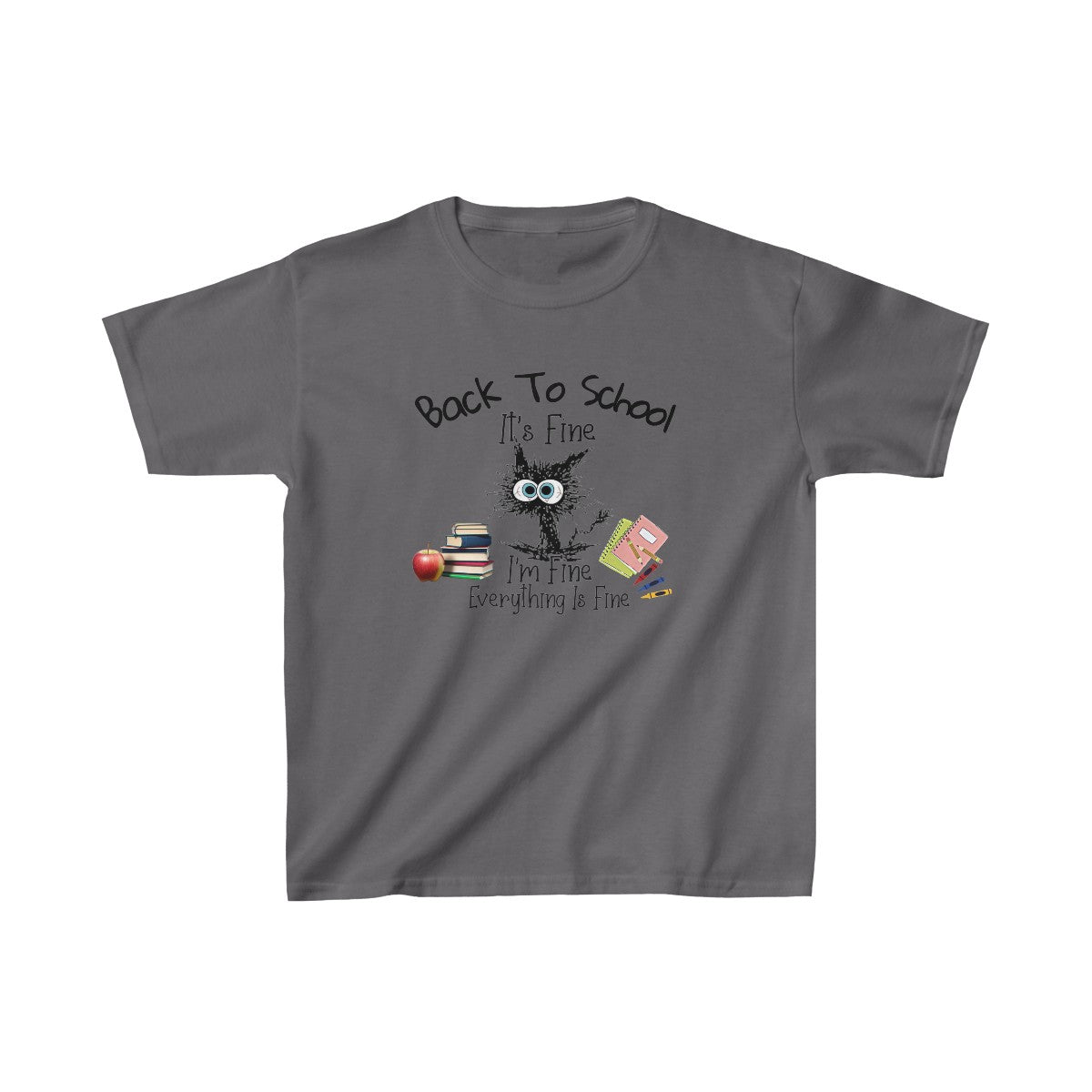 Gato asustado: estoy bien, de vuelta al cole (camiseta unisex para niños)