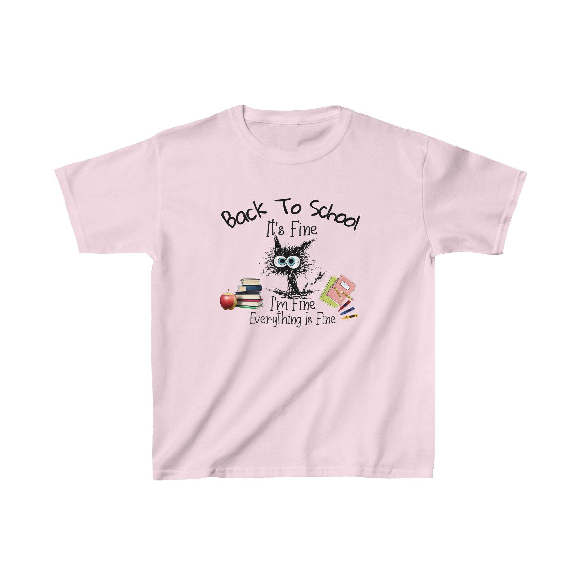 Gato asustado: estoy bien, de vuelta al cole (camiseta unisex para niños)