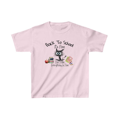 Gato asustado: estoy bien, de vuelta al cole (camiseta unisex para niños)