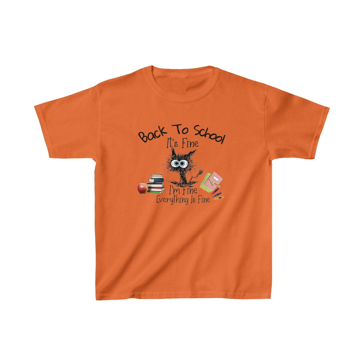 Gato asustado: estoy bien, de vuelta al cole (camiseta unisex para niños)