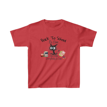 Gato asustado: estoy bien, de vuelta al cole (camiseta unisex para niños)