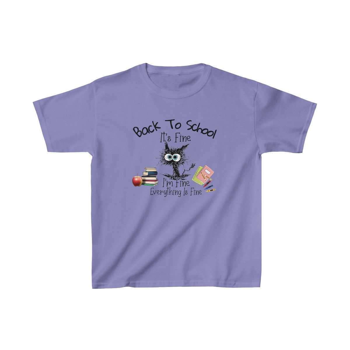 Gato asustado: estoy bien, de vuelta al cole (camiseta unisex para niños)