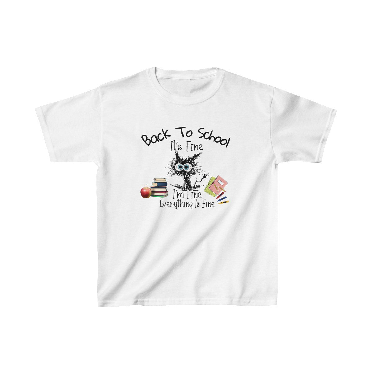 Gato asustado: estoy bien, de vuelta al cole (camiseta unisex para niños)