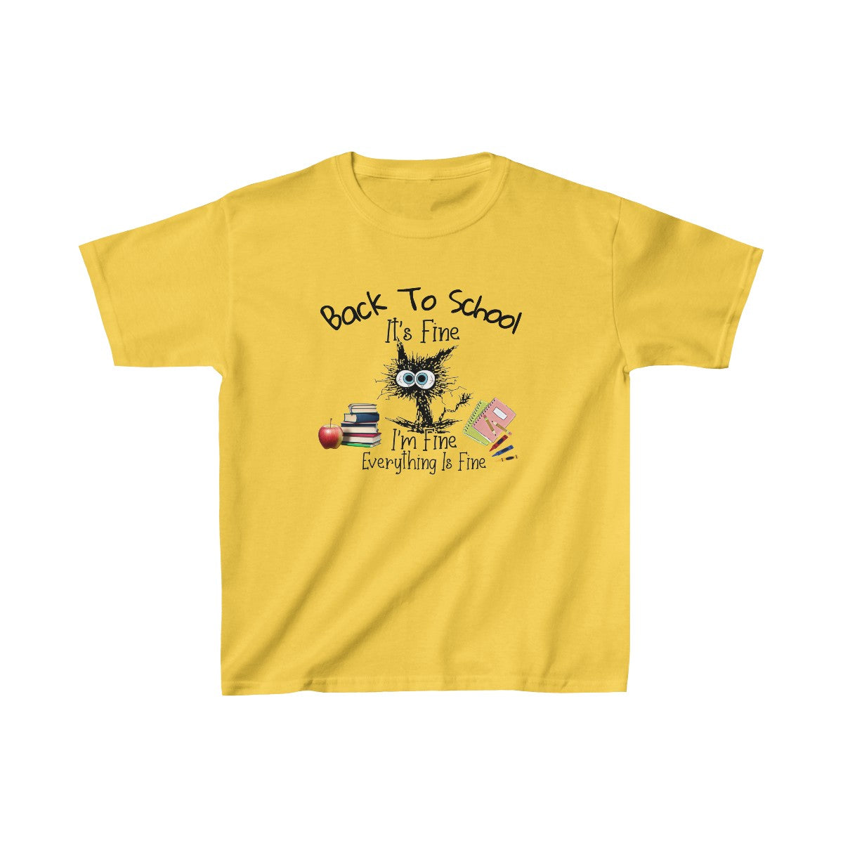 Gato asustado: estoy bien, de vuelta al cole (camiseta unisex para niños)