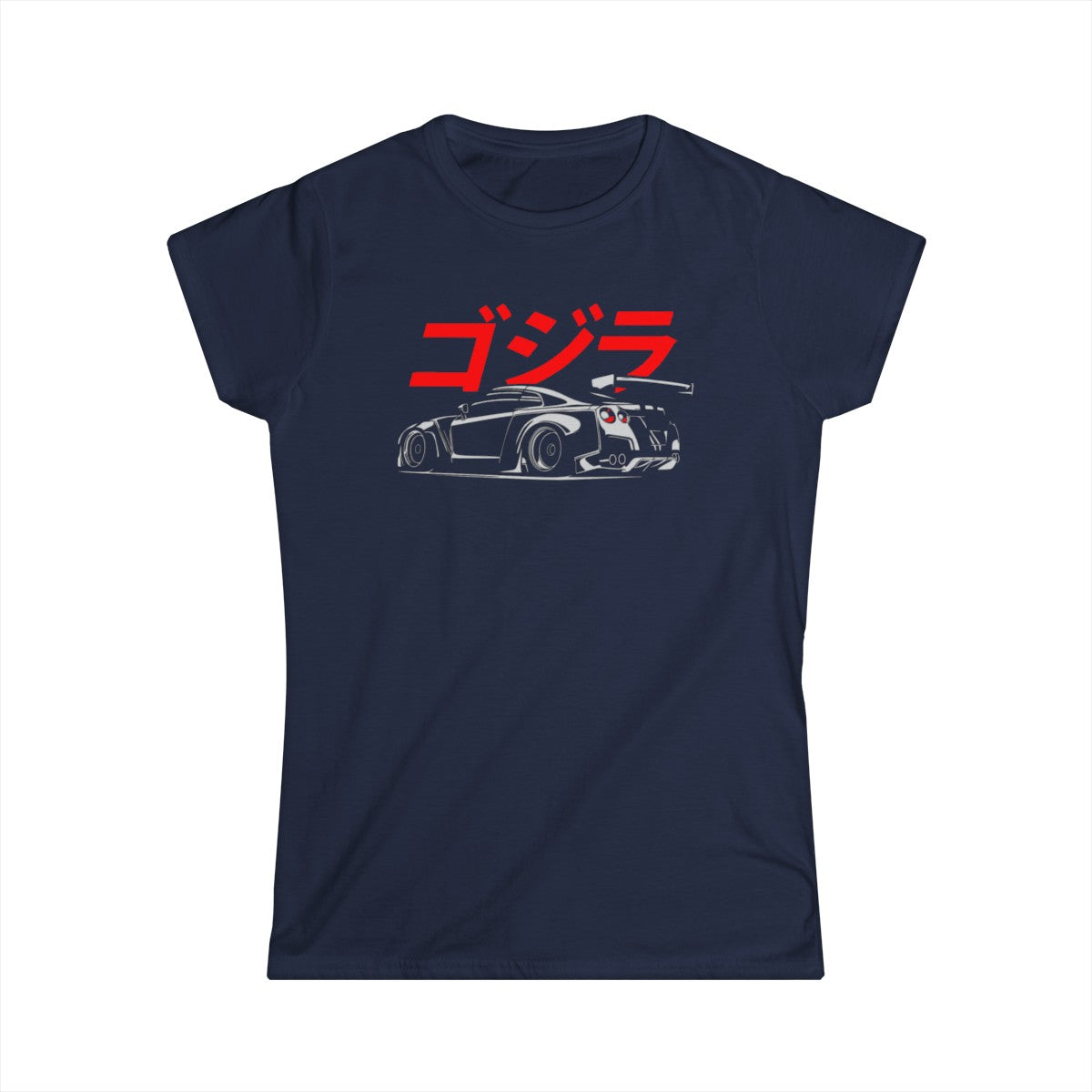 Camiseta de mujer con silueta GTR y escritura japonesa (Godzilla)