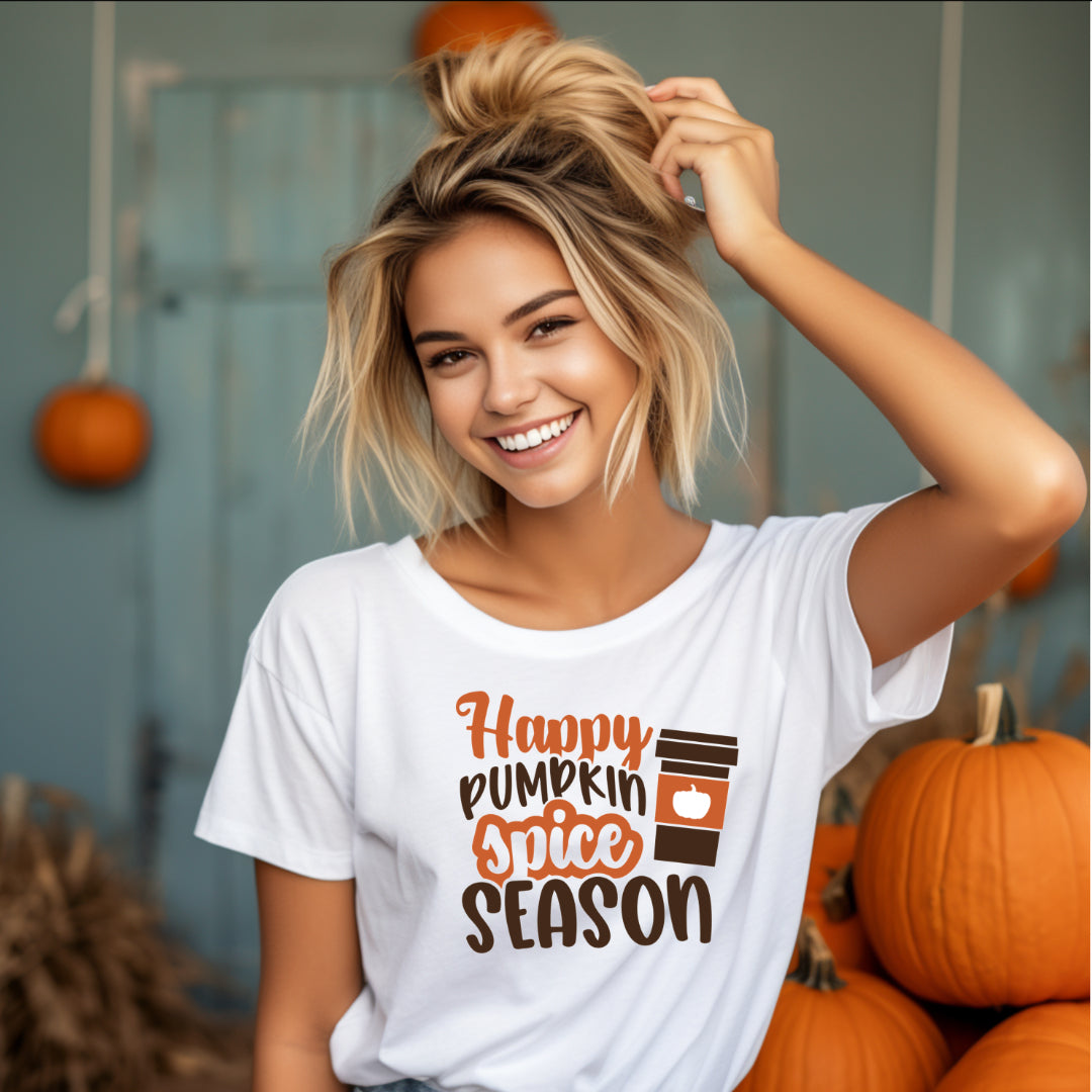 Camiseta unisex con texto "Happy Pumpkin Spice Season"