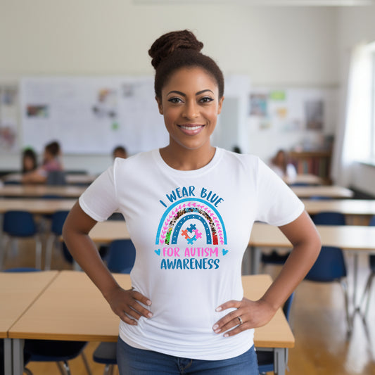 Je porte du bleu pour la sensibilisation à l’autisme (T-shirt unisexe adulte)