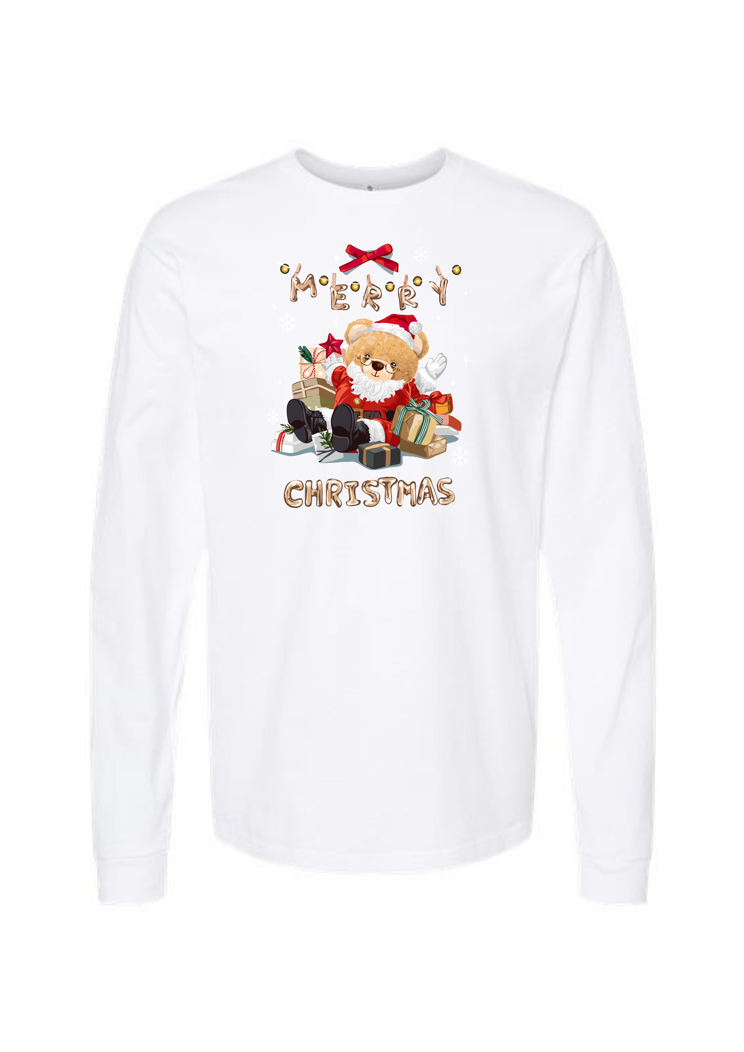 Camiseta unisex de manga larga para adultos con texto en inglés "Merry Christmas Bear"