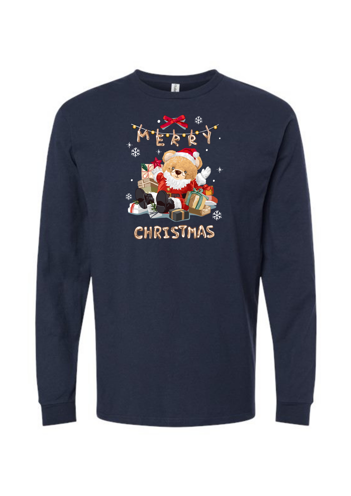 Merry Christmas Bear Unisex Adult Long Sleeve T Shirt