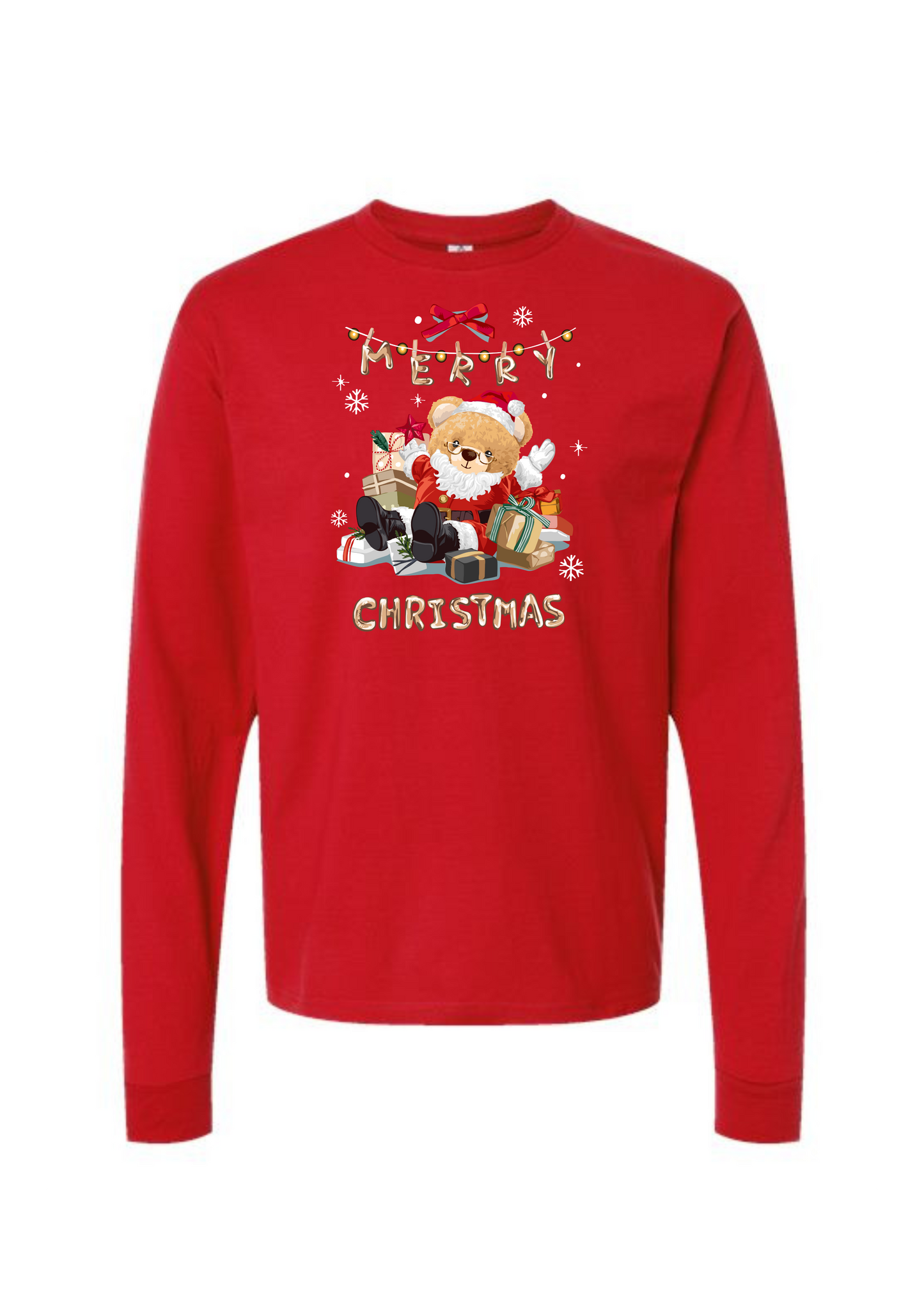 Merry Christmas Bear Unisex Adult Long Sleeve T Shirt