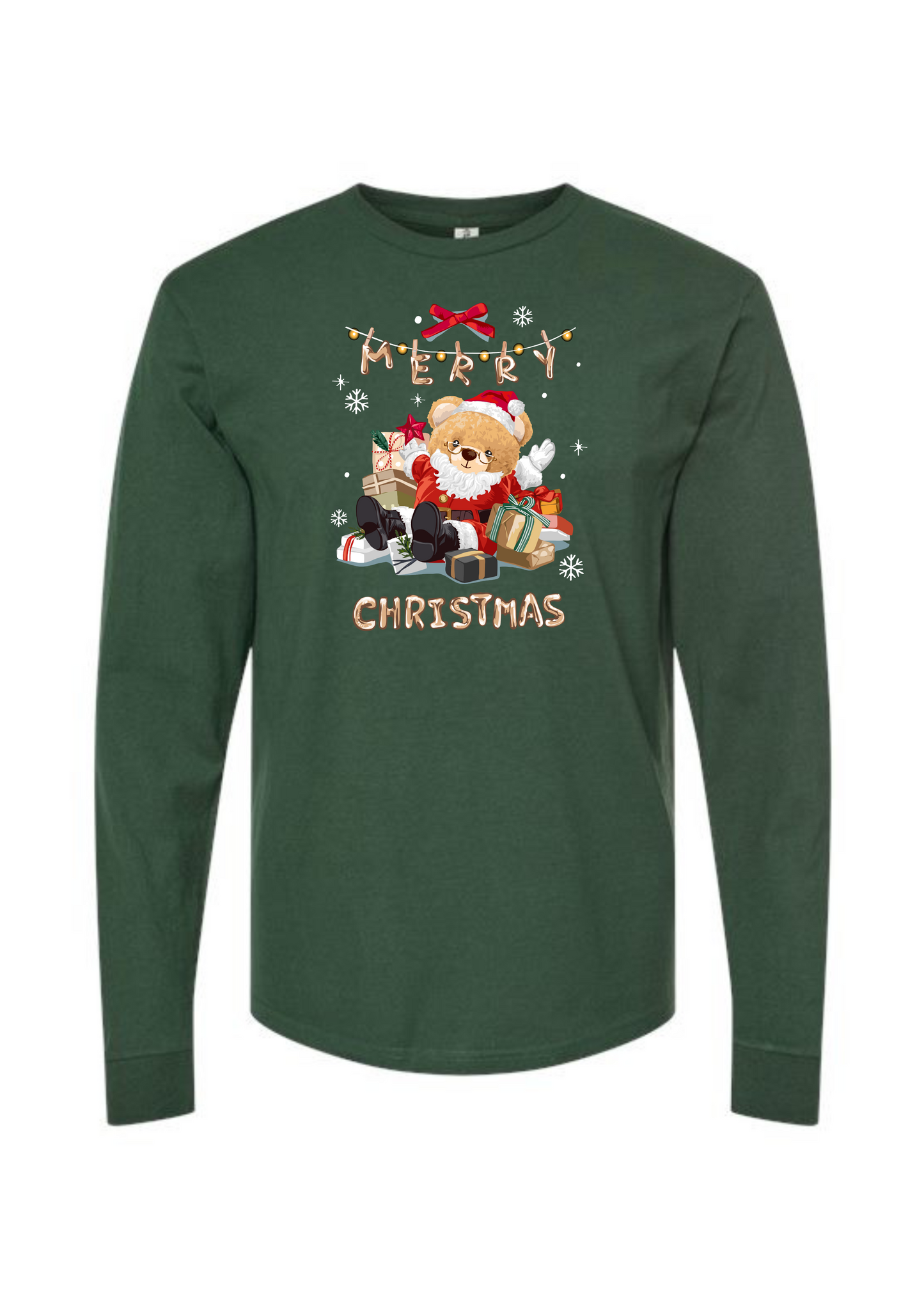 Camiseta unisex de manga larga para adultos con texto en inglés "Merry Christmas Bear"