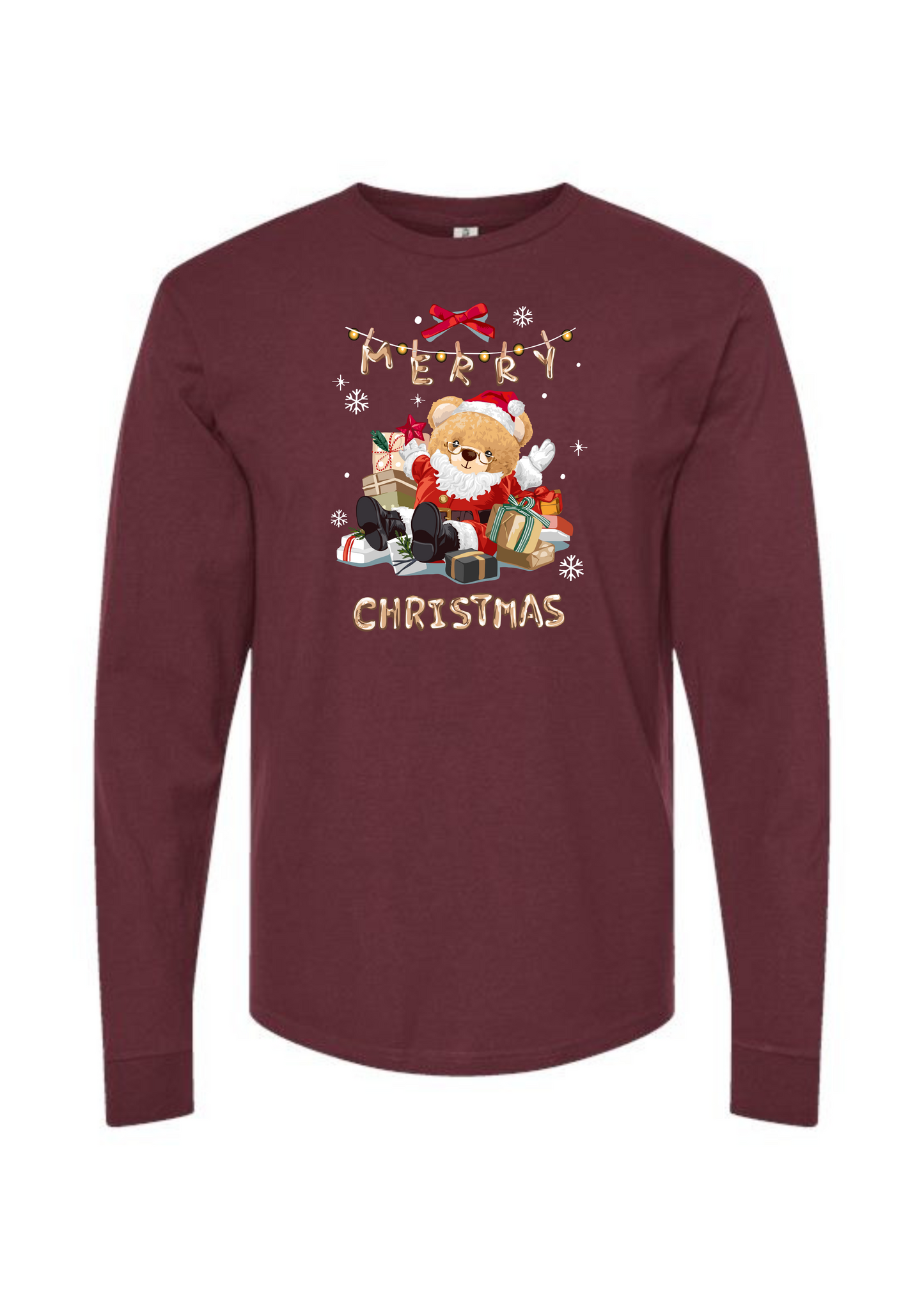 Merry Christmas Bear Unisex Adult Long Sleeve T Shirt