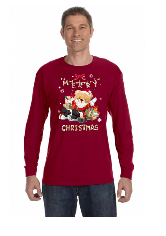 Camiseta unisex de manga larga para adultos con texto en inglés "Merry Christmas Bear"