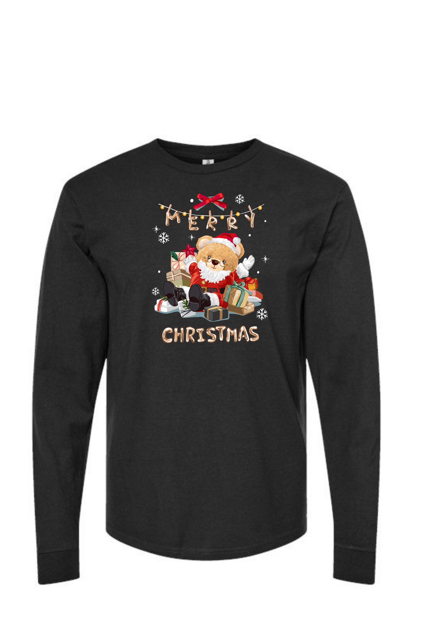 Camiseta unisex de manga larga para adultos con texto en inglés "Merry Christmas Bear"