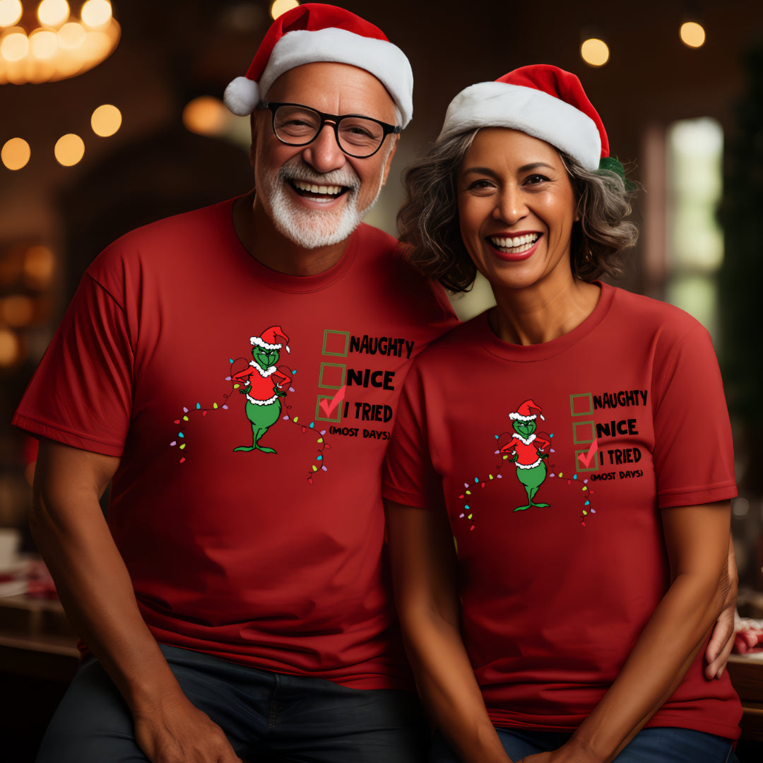 Naughty, Nice, I Tried most days - (Adult Unisex T-Shirt)