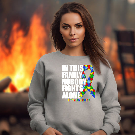 Nobody Fights Alone - Unisex Adult Sweatshirt  A portion of this purchase will go towards the fight to find a cure for Autism