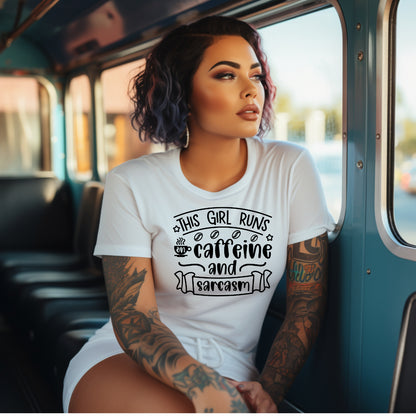 This Girl Runs on Caffeine and Sarcasm (Womens Adult T-Shirt)